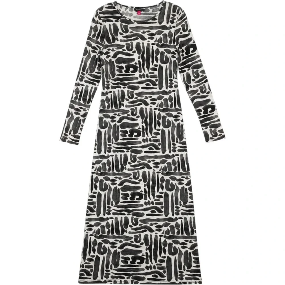 Vince Camuto Women's Lucent White Black Abstract Mesh Maxi Dress V5264701 L NEW